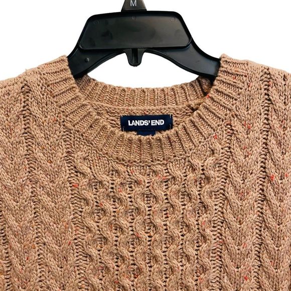Land's End Chunky Brown Cable Knit Sweater Size XS Crew Neck Boat Hem Pull On - Picture 3 of 9